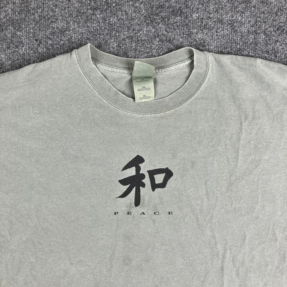 Gildan T-Shirt Mens XXL Gray Peace Symbol Minimalist Kanji Graphic Casual